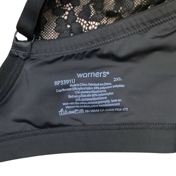 Warner's Lace Escape Bralette Style-RP3391U Deep Black Over Nude - Size 2XL - Picture 5 of 9